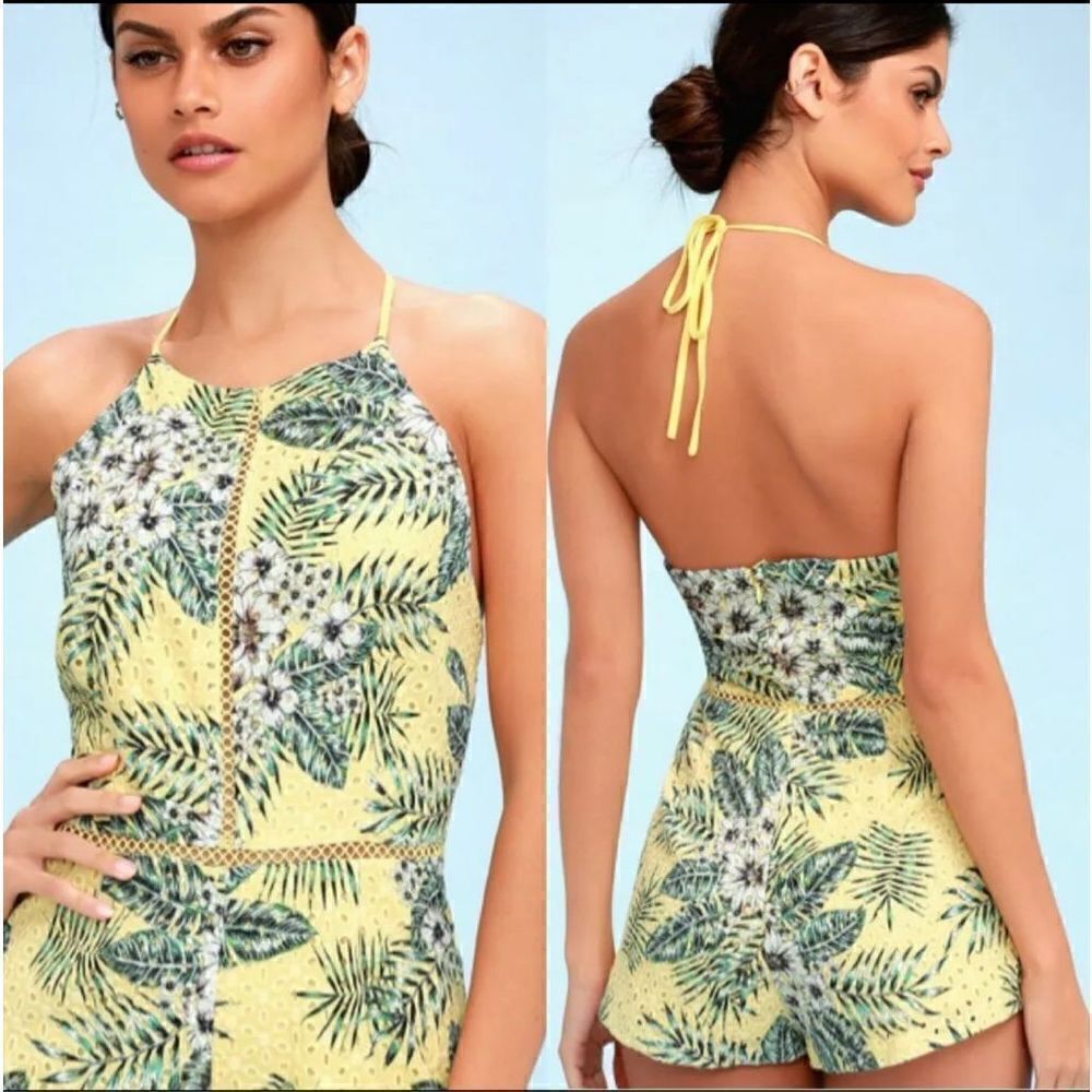 BB Dakota Schiffer Yellow Tropical Print Halter Romper Women Size 0